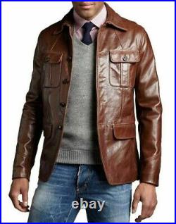 New Men's Genuine Lambskin Real Leather Blazer BUTTON Coat Jacket Classic- MB44