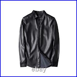 New Men's Genuine Sheep Leather Casual Black Shirt Leather Long sleeve Shirt UK