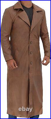 New Men's Lambskin Brown Distressed 100% Real Leather Long STYLISH Overcoat