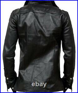 New Men's Lambskin Soft Lightweight Leather Shirt Black Jacket Biker NFS 019