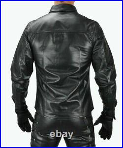 New Men's Leather Black Shirt 100% Genuine Soft Lambskin Stylish shirt ZL34