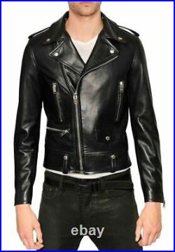 New Men`s Leather Jacket Biker Motorcycle Genuine lambskin ZL-MJ-0056