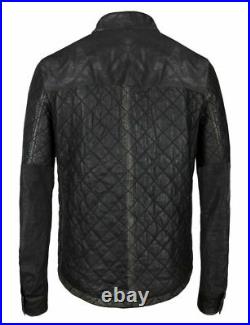 New Men's Leather Quilted Shirt 100% Sheepskin Slim Fit Causal Wear shirt ZL70