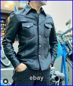 New Men's Leather Shirt Real Lambskin Jacket Biker Slim Fit shirt jacket NFS 030