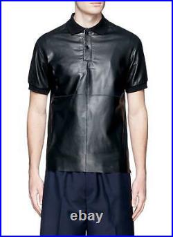 New Men's Leather T-Shirt 100% Real Lambskin Slim Fit Stylish t-shirt ZL 58