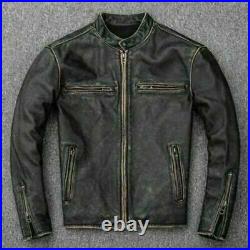 New Men's Motorcycle Biker Vintage Distressed Black Faded Real Leather Jacket