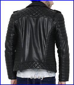 New Men's Motorcycle Café Racer Biker Genuine Leather Jacket Black