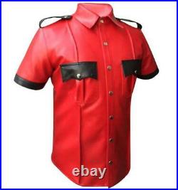 New Men's Red Leather Shirt Genuine Lambskin Slim Fit Stylish shirt ZL 51