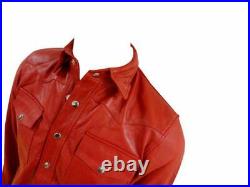 New Men's Red Leather Shirt Genuine Lambskin Stylish Biker NFS 025