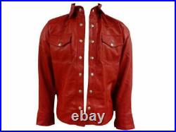 New Men's Red Leather Shirt Genuine Lambskin Stylish Biker NFS 025