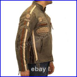 New Men's Vintage Cafe Racer Desert Biker Real Leather Jacket