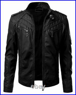 New Mens Black Genuine Sheep Skin Leather Jacket Vintage Slim Fit New Xs-3xl