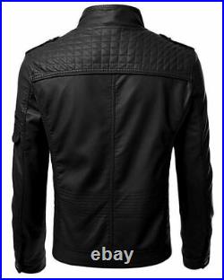 New Mens Black Genuine Sheep Skin Leather Jacket Vintage Slim Fit New Xs-3xl