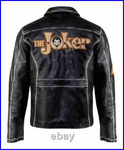 New Suicide Squad Joker Motorcycle Biker Distressed Black Real Leather Leather