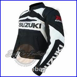 New Suzuki GSX Black Motorcycle Motorbike Biker Racing Leather Armoured Jacket