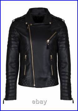 New Thick Black Leather Jacket Men's 100% Genuine Leather Motorcycle jacket #S92