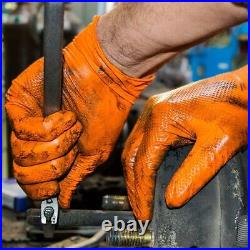 Orange Nitrile Disposable Gloves Strong Heavy Duty Powder Free Car Mechanic