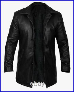 PLG Men`s Leather Long Coat Lambskin Black Jacket Genuine Real Biker Motorcycle