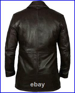 PLG Men`s Leather Long Coat Lambskin Black Jacket Genuine Real Biker Motorcycle