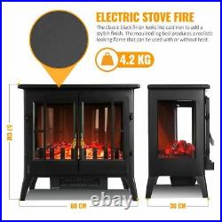 Panoramic Log Effect Electric Fireplace Stove Fire Flame Thermal Heater 2KW Wood