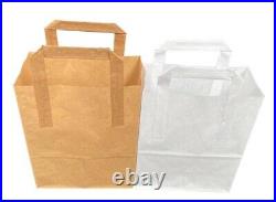 Paper Bags Brown Kraft & White SOS Carrier Bags Flat Handle All Sizes Cheapest
