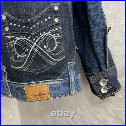 Patchwork denim blue jacket size L, Boro jacket from recycled distressed jeans
