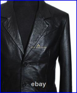 Rocco Black 3 Button Men's New Smart Real Soft Lambskin Leather Blazer Jacket