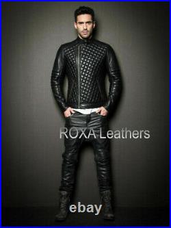 Slim Fit Men's NEW Genuine Lambskin Rider 100% Black Leather Jacket Quilted