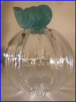Stunning Crystal Large Art Glass Pumpkin Mint Green Stem Controlled Bubbles