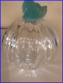 Stunning Crystal Large Art Glass Pumpkin Mint Green Stem Controlled Bubbles
