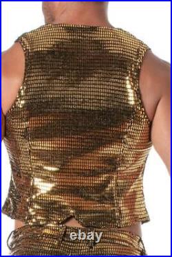 TOF Paris Men's Disco Glitter Sequin Gold/Silver Waistcoat Vest