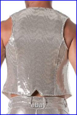 TOF Paris Men's Disco Glitter Sequin Gold/Silver Waistcoat Vest