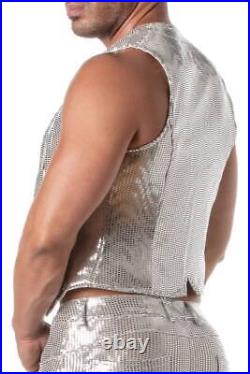 TOF Paris Men's Disco Glitter Sequin Gold/Silver Waistcoat Vest