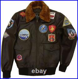 TOP GUN Men's Jet Fighter Bomber Navy Air Force Pilot Leather Jacket