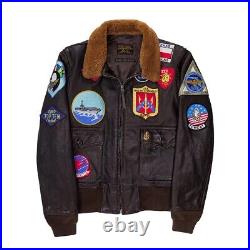 Top Gun Mens Real Leather Jacket Tom Cruise Bomber Pilot Air Force Maverick Pete
