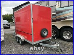 Used twin axle box trailer 750kg, All New Tyres, Spare Wheel, Large Shelf, Ramp