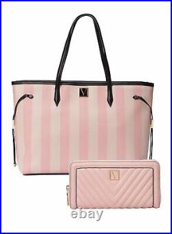 Victoria's Secret The Victoria Carry- All Large Tote Bag Iconic Strip + Wallet