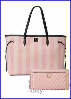 Victoria's Secret The Victoria Carry- All Large Tote Bag Iconic Strip + Wallet