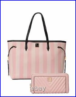 Victoria's Secret The Victoria Carry- All Large Tote Bag Iconic Strip + Wallet