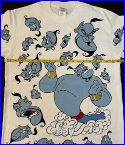 Vintage Aladdin Genie Disney All Over Print Shirt Single Stitch Movie 90s USA L