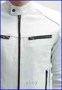 Vintage Arts New Men's White Pure Leather Jacket Biker Motorcycle Racer All Size