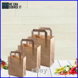 White & Brown Kraft Paper SOS Bags With Handles Food Carrier Party Takeaway Bags