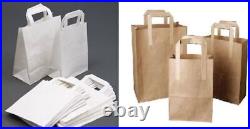 White & Brown Kraft Paper SOS Bags With Handles Food Carrier Party Takeaway Bags
