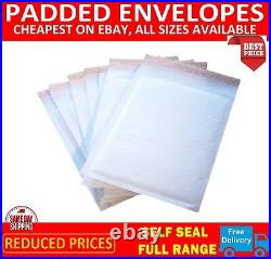 White Padded Bubble Envelopes Bags Postal Wrap All Sizes Various Quantites