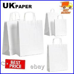 White Paper Bags With Handles Small Large 100 50 10 For Gift Sweet Party Carrier
