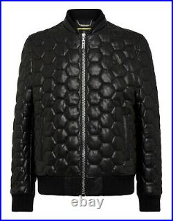 ZILLI All Sizes Genuine Leather Lambskin Luxury Quilted Bomber Jacket For Men